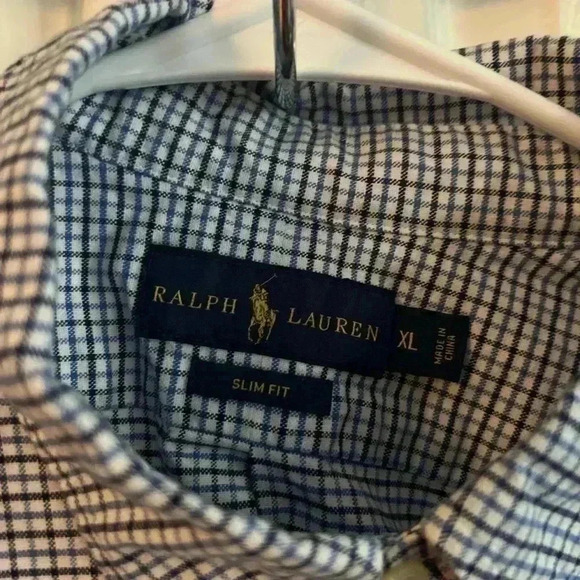polo ralph lauren long sleeve shirt xl Flesh Pony Blue Plaid 100% Cotton Casual - Picture 3 of 9